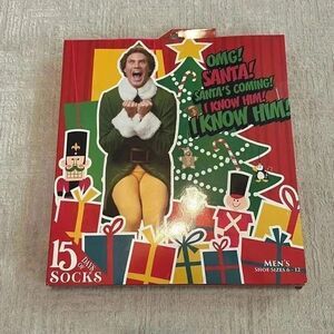 Elf 15 Days of Socks OMG! Santa's Coming! Men’s Size 6-12 Christmas Socks Advent